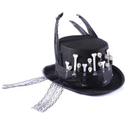 Skull Feather Flat Top Top Hat for Men & Women