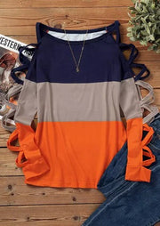 Women's Cross Sleeve Color Contrast Fit Versatile Top
