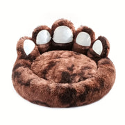 Cozy Bear Paw Plush Donut Dog Bed - Calming -like for Small/Medium Dogs & Puppies, Grey & Brown Paws, Soft Round Pet Cushion Bed for Pomeranian, Chihuahua, Shih Tzu - Warm