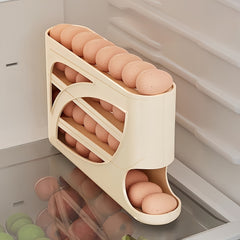 Rollable Plastic Egg Rack with Space‑Saving Side‑Door Design, Glossy Surface and Convenient Handle for Kitchen and Refrigerator Storage
