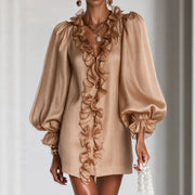 Ruffle Puff-Sleeve Loose Mini Dress