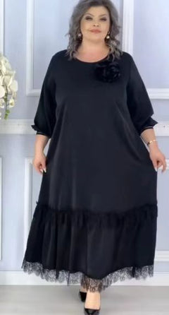 Plus Size Solid Color Mesh A-Line Mid-Length Dress