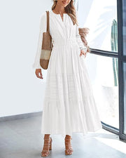 Chic V-Neck Ruched Tiered Long Sleeve Dress