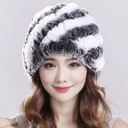Warm Rex Rabbit Fur Knitted Hat for Women