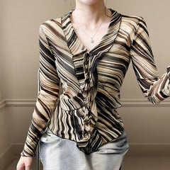 Sheer Mesh Floral Long‑Sleeve Top – Flirty Princess Sleeves for Women