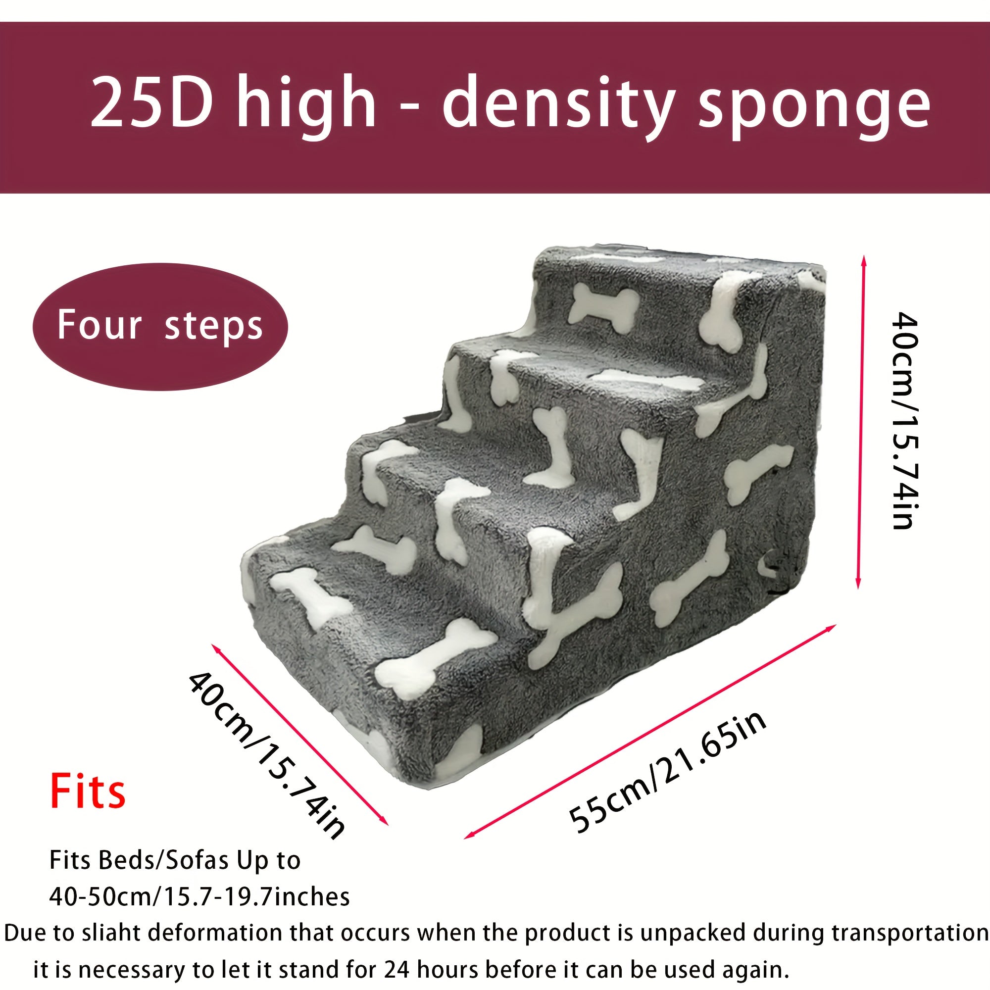 25D Sponge Dog Stairs with Bone-Shaped Design - Non-Slip Soft Pet Stairs for Small to Large Dogs, Easy Climbing Stairs for Puppies, Pet Stairs for Small Dogs, Dog Step For Large