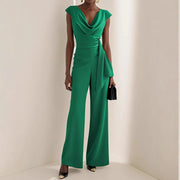 Elegant Sleeveless Cowl-Neck Belted Jumpsuit