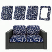 Stretch patio cushion covers in paisley pattern for outdoor furniture