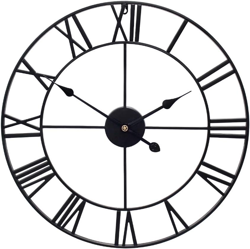 Farmhouse Large Wall Clock Pure Metal Vintage Decorative Large Oversized 36Inc (90 Cm)Black