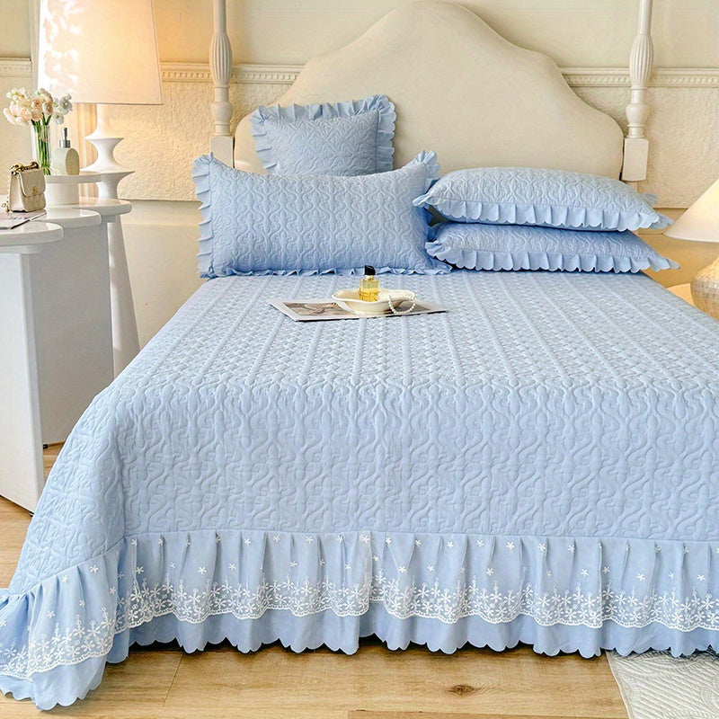 French Princess Bedspread Set Hand Wash Only Fiber Quilting Ruffle Embellishment ㎡