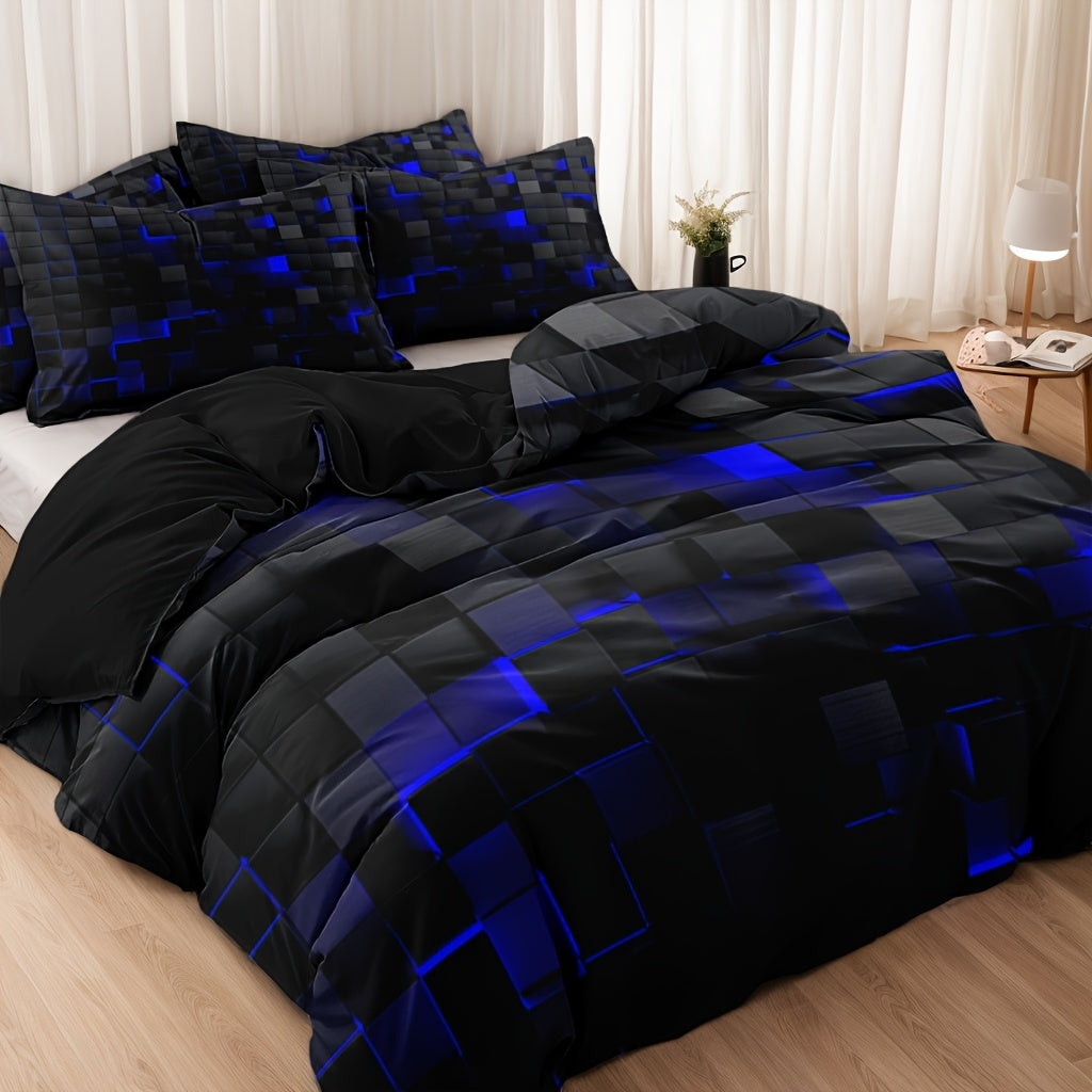 Modern Geometric Cube Design Duvet Cover Set Soft Brushed Breathable Zip Closure
