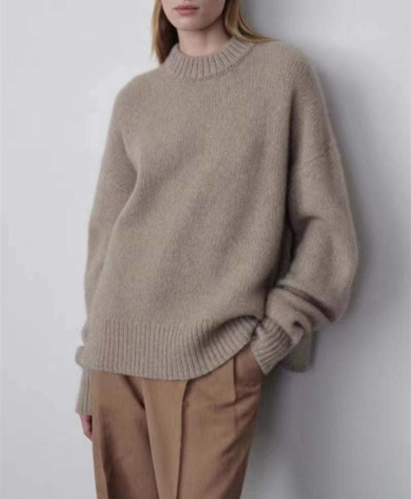 Womens Plus-size Loose Crew-neck Pullover Sweater