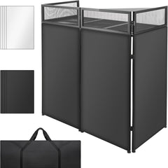 Portable DJ Booth Facade Table with Metal Foldable Frame, 45×44×21 in, Black & White Scrim and Carrying Bag