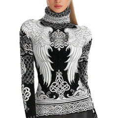 Womens Autumn High-neck Sweater Retro Print American Streetwear Brand Loose-fit Sweater