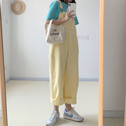 Japanese Style Yellow Denim Suspender Pants for Women