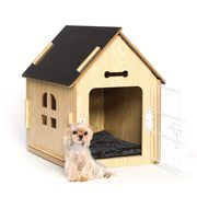 Small Wooden Indoor Pet House with Air Vents and Elevated Floor for Cats and Dogs