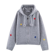 Cross-border Foreign Trade Womens Clothing Hooded Long-sleeve Loose All-match Star Jacquard Knitted Sweater