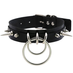 Retro Leather Spiked Collar Necklace