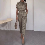 Waist Slimming Jumpsuit with Belt Decoration