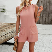 Chic Solid Color Women's One-Piece Romper Shorts