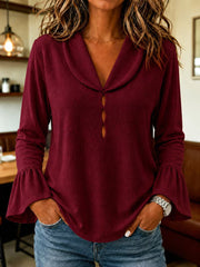 Elegant Women's V-Neck Long Sleeve Shirt