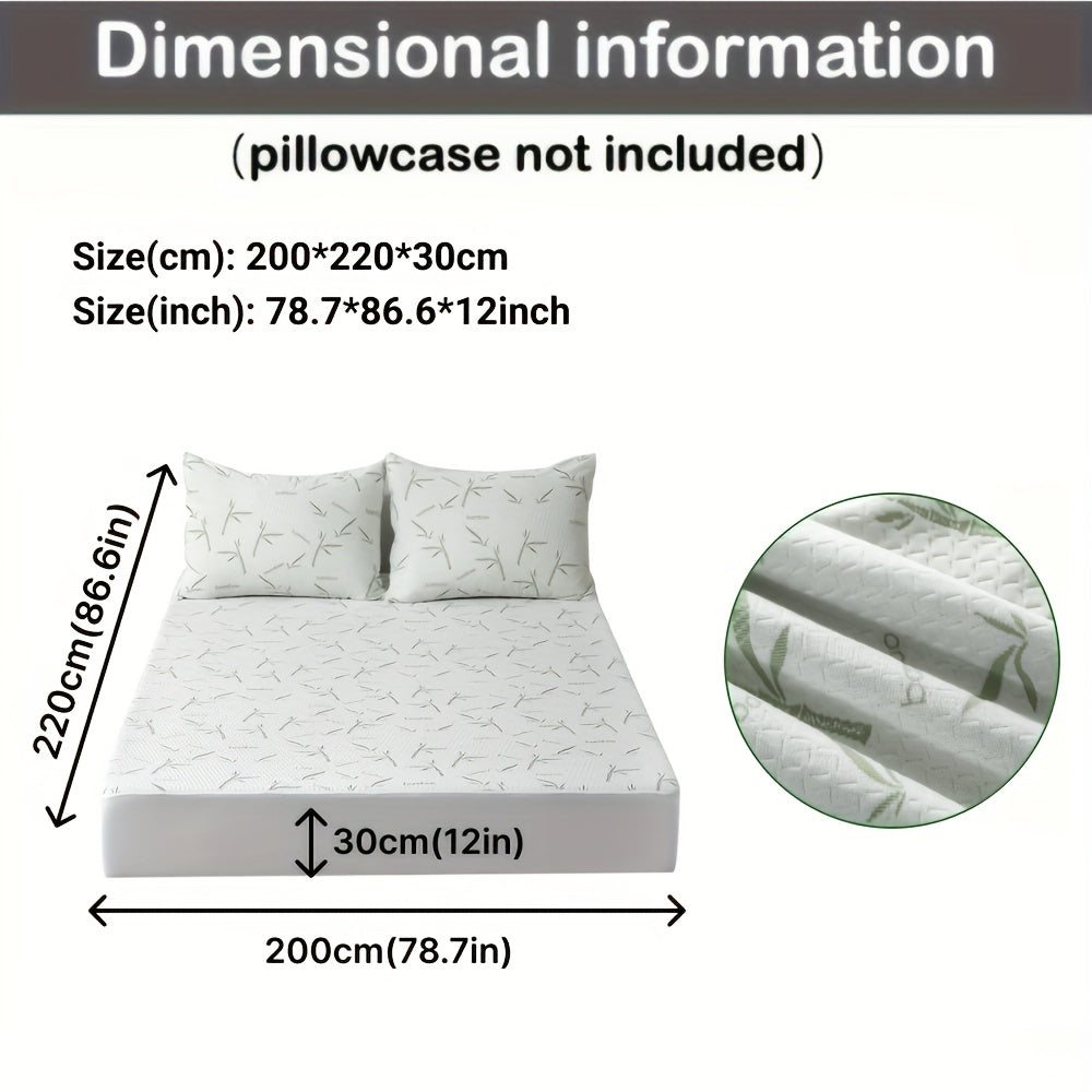 Green 100% Bamboo Fiber Mattress Protector Cooling Breathable Bed Cover With 3D