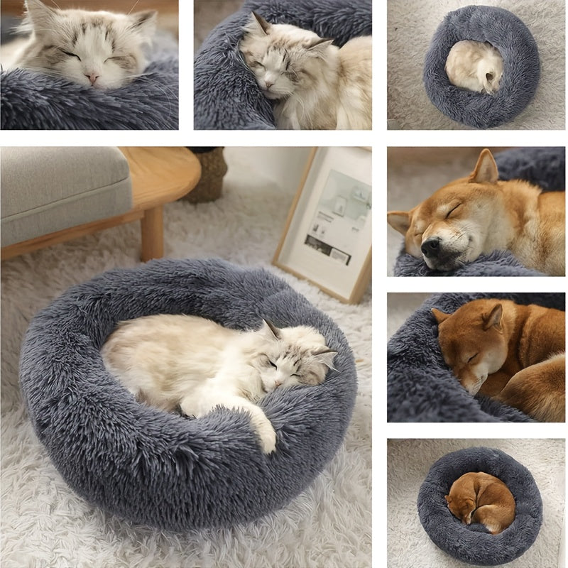 Dog Bed Calming Dog Beds for Small Medium Dogs-Round Donut Washable Puppy Dog Bed, Anti.Slip Faux Fur Fluffy Donut Cuddle Anxiety Cat PetBed(28" Dark Grey),  Cozy Pet Bed, Plush