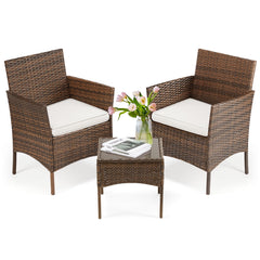 3-piece all-weather wicker patio furniture set with glass table