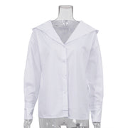 Casual Cotton White Long Sleeve Hooded Blouse