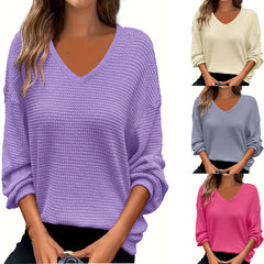 Solid-color V-neck Pineapple-pattern Pullover Casual T-shirt