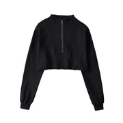Women's Casual Half-Zip Solid Color Short Sweatshirt