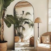 Freestanding Arched Floor Mirror with Aluminum Frame for Bedroom & Living Room