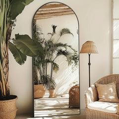 Freestanding Arched Floor Mirror with Aluminum Frame for Bedroom & Living Room