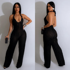 Women's Deep V Backless Pleated Halter Jumpsuit