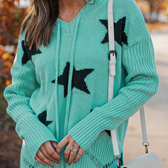 Plus Size Hooded Drawstring Knitted Pullover Sweater