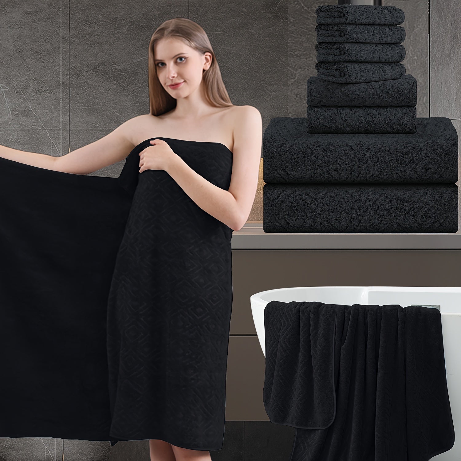 8pcs Extra Large Bath Towel, Ultra-Soft Thick Bath Towel Highly Absorbent Quick Dry Towel 700GSM Includes 2 Oversized Bath Towels & 2 Hand Towels & 4 Towels for Bathroom Hotels Gym, Wash Cloths