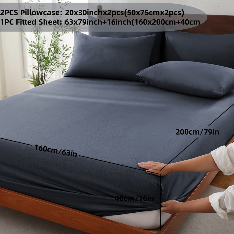 Bamboo Fiber Fitted Sheet Set With Pillowcases And Fitted Sheet Inch Deep