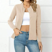 Round Neck Solid Color Knitted Slim Top Long Sleeved Slimming Sweater Fashionable Button Up Cardigan Sweater