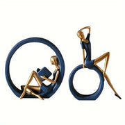 2pcs Set of Resin Sculpture Crafts - Wise Lady and Reading Girl Statues, Perfect for Living Room, Bedroom, Bookshelf, TV Cabinet, Desk Decoration