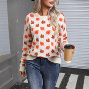 Maple Leaf Christmas Round Neck Hot Sweater