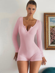 Solid Ribbed U Neck Breasted Tight Exercise Yoga Jumpsuit