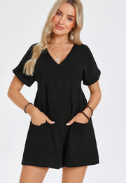 Casual Batwing Sleeve Romper with Pockets