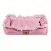 1pc Small Dog Bed with Pastel Pink & White Checkered Design - Plush Pet Bed with Non-Slip Bottom, Machine Washable Soft Cushioned Interior for Small/Extra Small Dogs, Pomeranian,