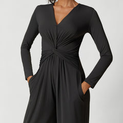 V-neck Pleated Design Sense High Slit Yoga Dress Women