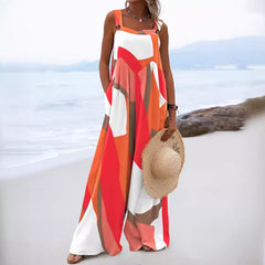Chic Digital Print Button Romper with Wide Legs