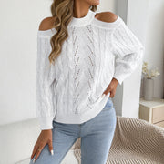 Autumnwinter Casual Solidcolor Hollowout Offshoulder Longsleeve Sweater