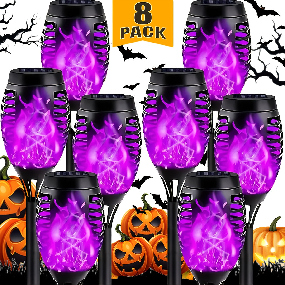 8 Pack Solar Torch Lights Outdoor: Waterproof with Flickering Flame, Solar Tiki for Garden/Pathway, Realistic Fire Effect Auto On/Off