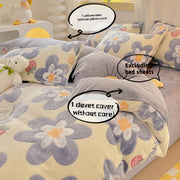 Piece Set: Milk Velvet Duvet Cover Pillowcases All Season Thick Plush Blanket
