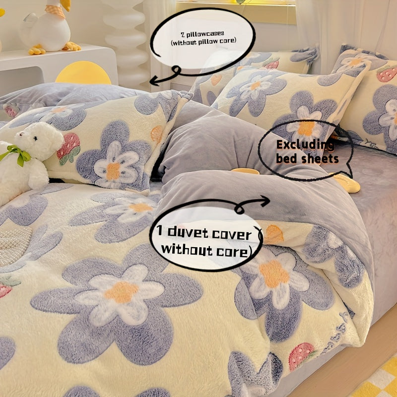 Piece Set: Milk Velvet Duvet Cover Pillowcases All Season Thick Plush Blanket