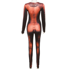 High-Waist Digital Print Street Style Casual Jumpsuit